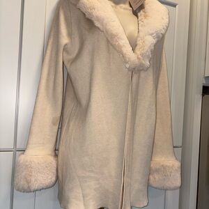 Sioni Cream Teddy Jacket with Faux Fur Trim